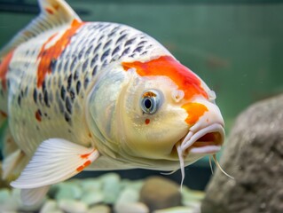 Vivid Close-Up of Majestic Koi in Fish Tank