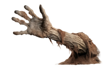 zombie hand emerging from the ground undead halloween theme concept on transparent background