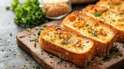 Garlic bread slices, with empty copy space 