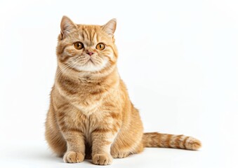 Obraz premium Cute Smiling British Shorthair cat Sitting on a White Background, Realistic HD Photography