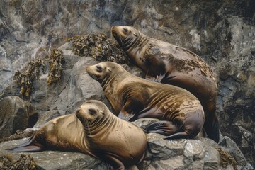 Fototapeta premium Steller sea lions (Eumetopias jubatus) on rocks