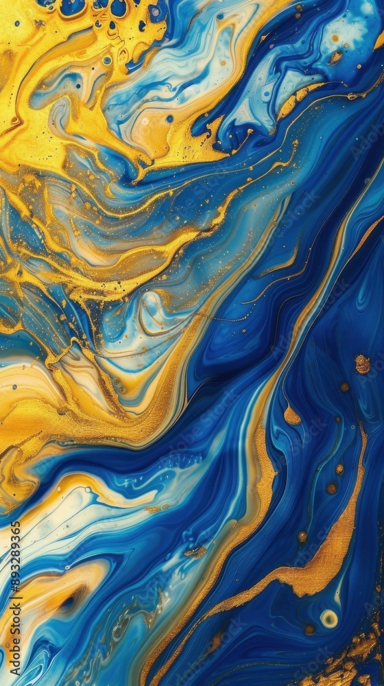 Canvas Prints Blue and white liquid marble with gold veins flowing background