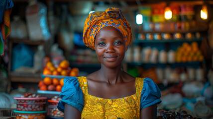 Obraz premium Tanzanian businesswoman at her shop,generative ai