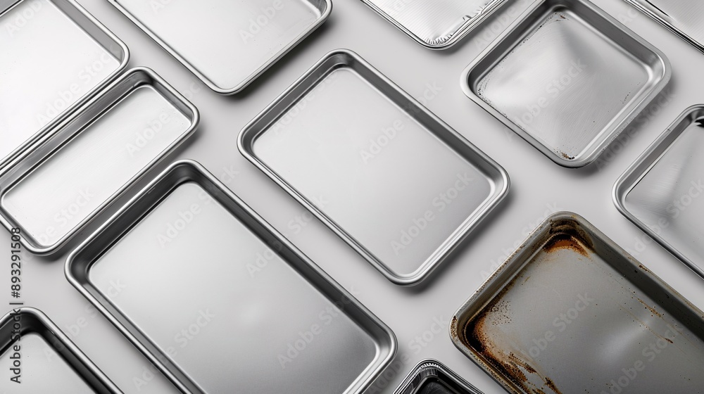 Poster Detailed drawing of a variety of baking trays and sheets centered with empty space around the edges Stock Photo with copy space
