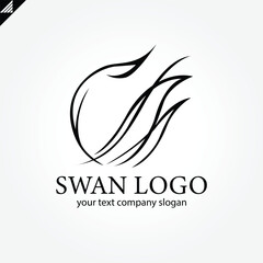 Elegant swan logo icon with royal crown. Luxury cosmetic brand template. Vector illustration.