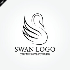 Elegant swan logo icon with royal crown. Luxury cosmetic brand template. Vector illustration. © Duangkamol