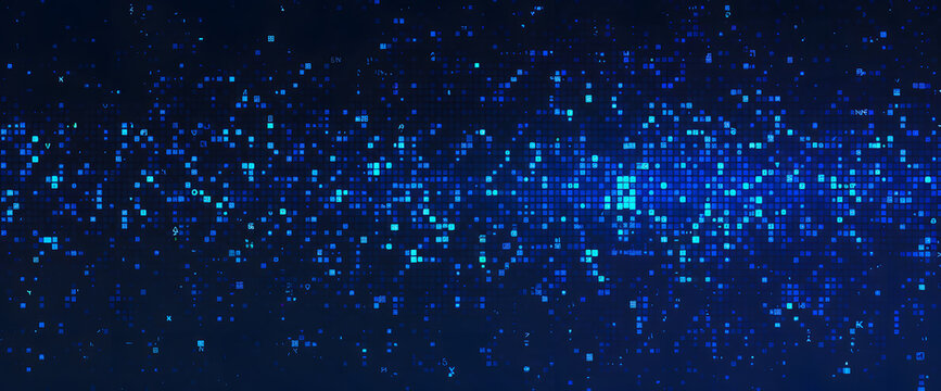 Dark background with blue pixel pattern. Vector illustration of abstract bg with geometric square elements grid. digital backdrop with dissolve rectangle dot particle mosaic gradient texture.