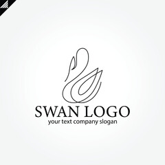 Elegant swan logo icon with royal crown. Luxury cosmetic brand template. Vector illustration.