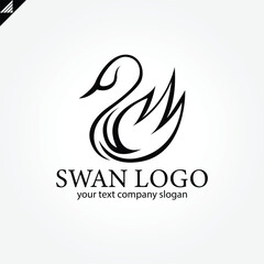 Elegant swan logo icon with royal crown. Luxury cosmetic brand template. Vector illustration.