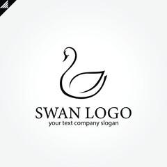 Elegant swan logo icon with royal crown. Luxury cosmetic brand template. Vector illustration.