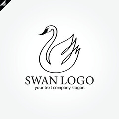 Elegant swan logo icon with royal crown. Luxury cosmetic brand template. Vector illustration.