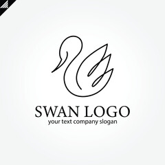 Elegant swan logo icon with royal crown. Luxury cosmetic brand template. Vector illustration.