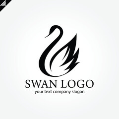 Elegant swan logo icon with royal crown. Luxury cosmetic brand template. Vector illustration.