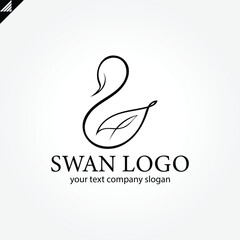 Elegant swan logo icon with royal crown. Luxury cosmetic brand template. Vector illustration.