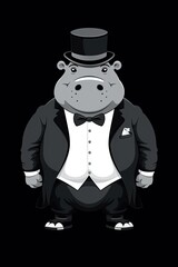 Effective Black and White Minimalist Gentleman Animal Character in a Simple, Elegant, and Professional Style, Perfectly Suited for Technical Illustrations, Graphic Design Projects, Marketing Materials