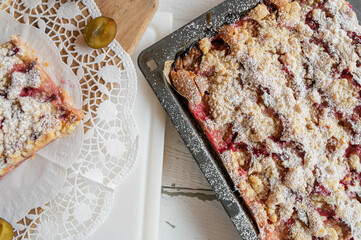 Homemade german plum crumble cake