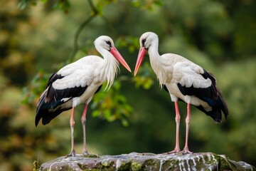 Obraz premium White Storks Performing Pair Bonding Ritual