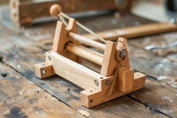 Wooden Device with a Rope and a Ball