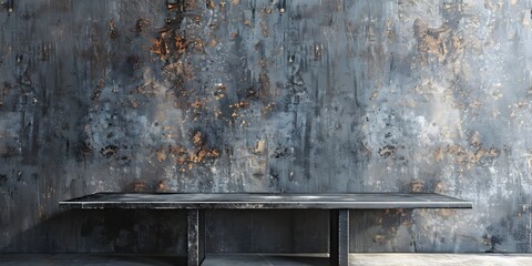 Simple Brushed Metal Table Against Industrial Concrete Wall Backdrop