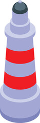 Isometric icon of a traditional lighthouse signaling to boats
