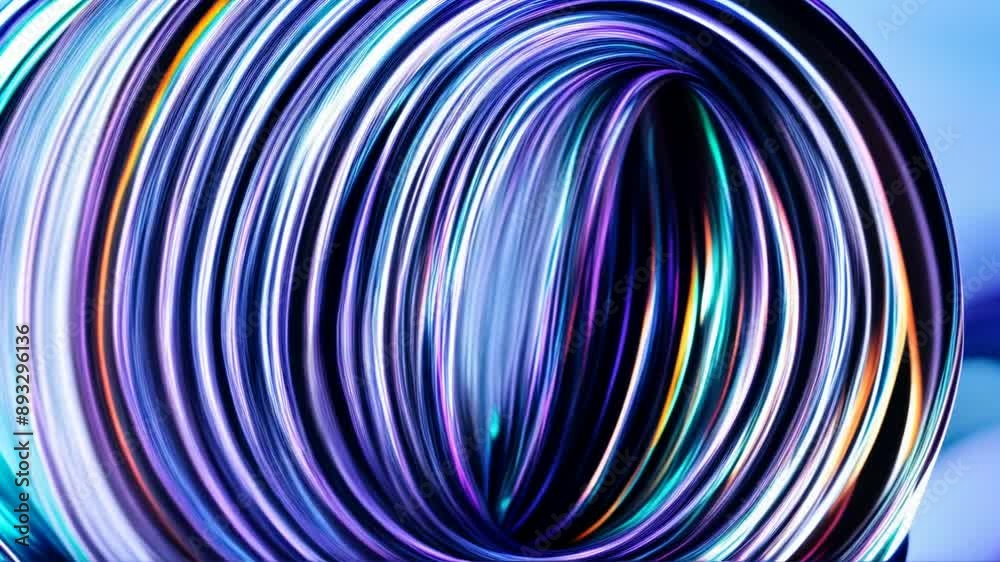 Wall mural looped 3d animation of energy dynamic abstract footage with glowing plasma swirling lines, waves, sh
