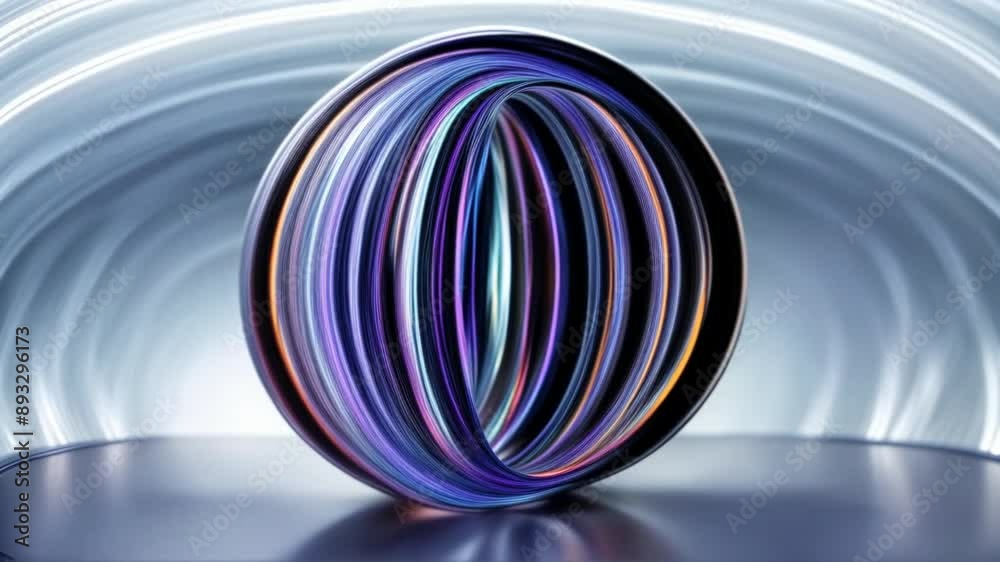 Wall mural looped 3d animation of energy dynamic abstract footage with glowing plasma swirling lines, waves, sh