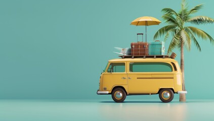 Retro Van with Luggage and Palm Tree