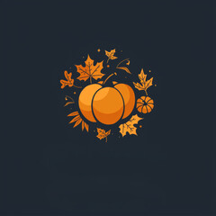 Autumn Pumpkin and Leaves on Dark Background