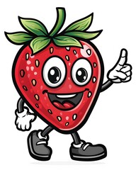 Smiling Cartoon Strawberry with Big Eyes and Happy Face