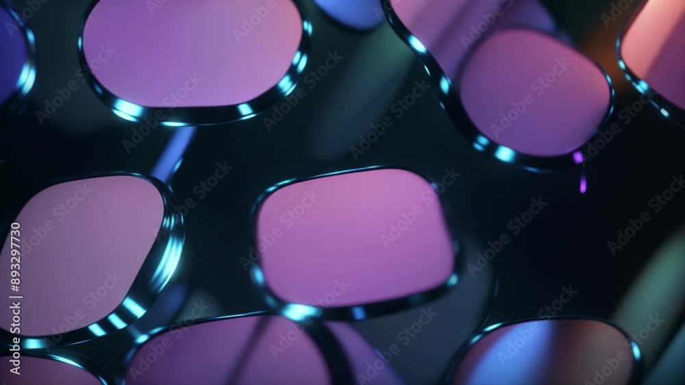 Wall mural looped seamless pattern animation of energy dynamic abstract footage with glowing 3d grid waves, geo