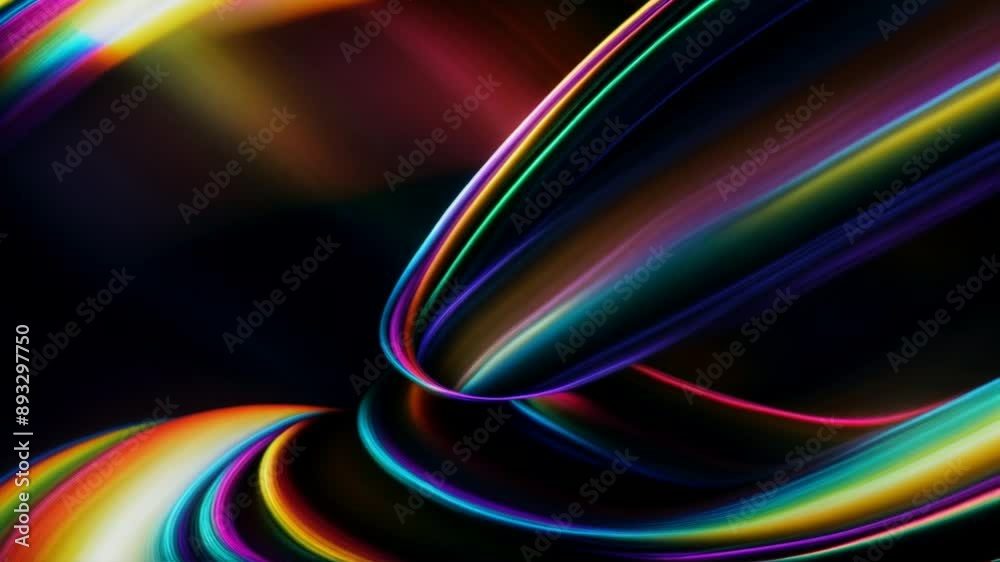 Wall mural looped 3d animation of energy dynamic abstract footage with glowing plasma swirling lines, waves, sh