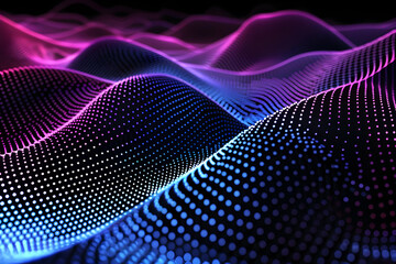 Fototapeta premium Abstract illuminated digital waves and dots, vibrant colors, futuristic technology background.