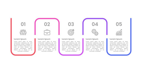 Infographic line wave design with 5 options. Business presentation, Planning, Marketing, Strategy and Report. Vector illustration.