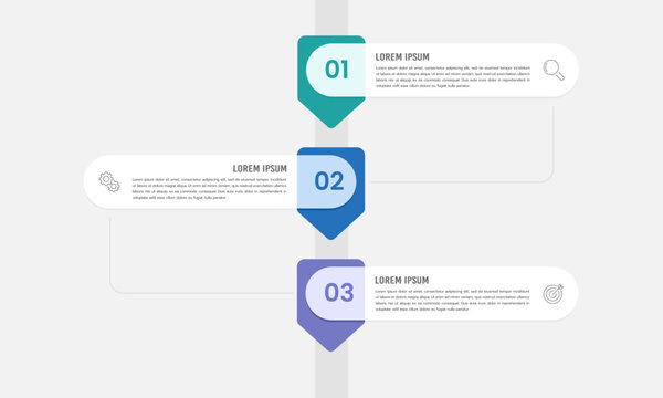 Vertical Infographic Timeline with 3 labels. Business presentation, Planning, Marketing, Strategy and Report. Vector illustration.