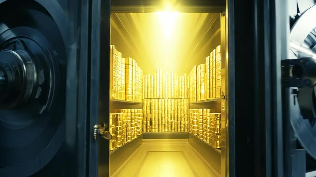 Unlocking a secure vault room with stacked gold bars