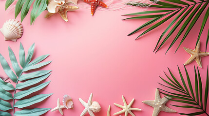 pink summer background with copy space, top view