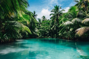 Fototapeta premium A navigated excitement retreat in exotic locales combines thrilling exploration with serene relaxation in stunning and remote destinations.
