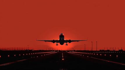 Fototapeta premium The plane takes off, silhouetted against the sky.