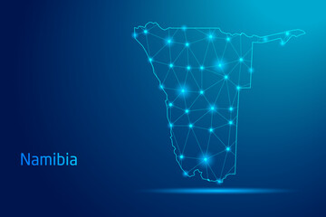 Namibia map - concept of communication technology, graphic of low poly.