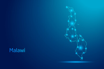 Malawi map - concept of communication technology, graphic of low poly.