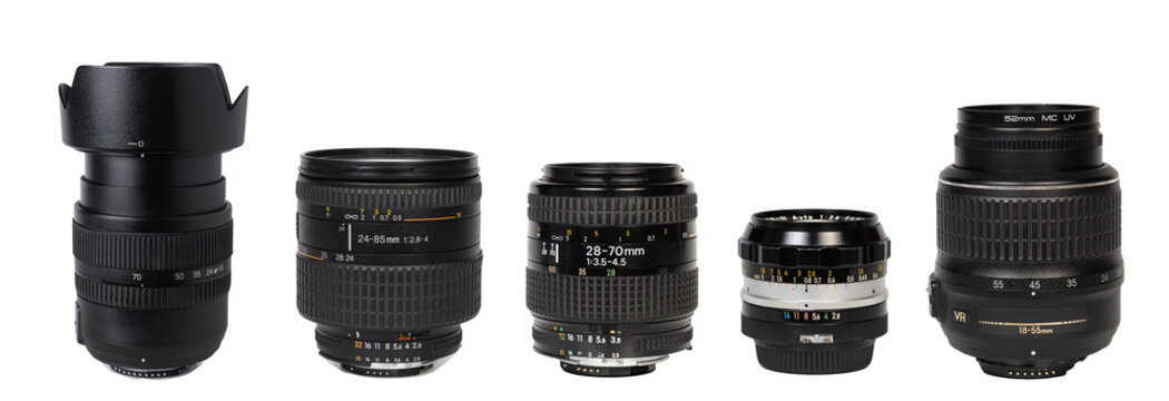 A Collection of Vintage and Modern Camera Lenses on a Transparent Background - Powered by Adobe