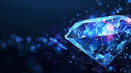 Abstract sparkling blue diamond crystal gemstone with radiant facets for modern luxury elegance precious accessories brilliance wealth beauty concept.