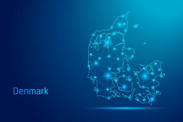 Denmark map - concept of communication technology, graphic of low poly. © Arif Hama