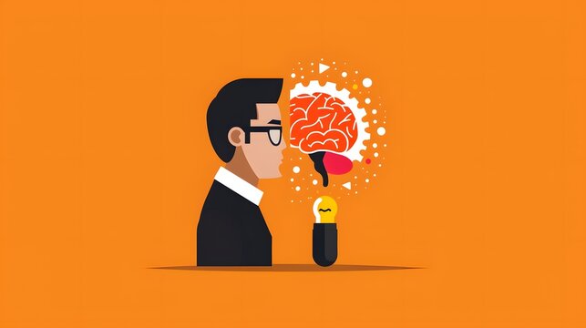 Intellectual abilities flat design front view cognitive science theme cartoon drawing Split-complementary color scheme