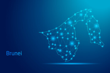 Brunei map - concept of communication technology, graphic of low poly.