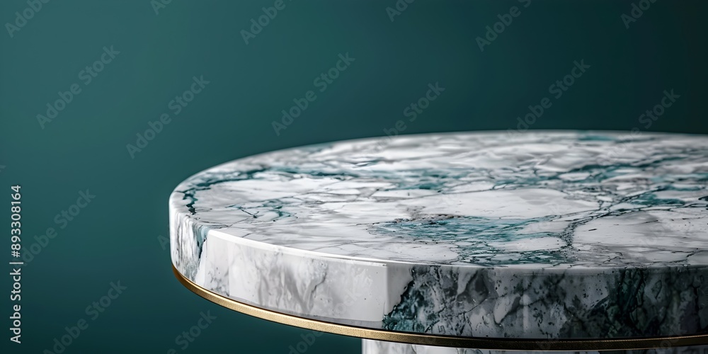 Wall mural elegant marble round table with polished surface against deep teal background for product display