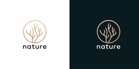 Fototapeta premium Plants and flower with a line minimalist logo design 