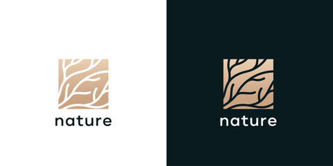 High-quality Tree, plants and flower with square vector logo design template. Abstract leaf outline round icon