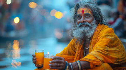 An Indian middle-aged man is drinking on the streets and the people passing by are looking at the man in disgust.generative ai
