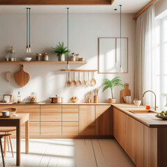 Kitchen interior modern house white room bright house design furniture. Wooden kitchen interior 